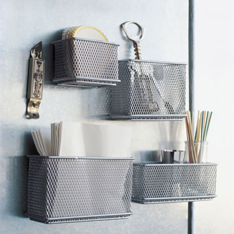 Durable Refrigerator Wire Mesh Magnetic Basket Storage Box Pen Makeup Organizer Wire Mesh Magnetic Basket