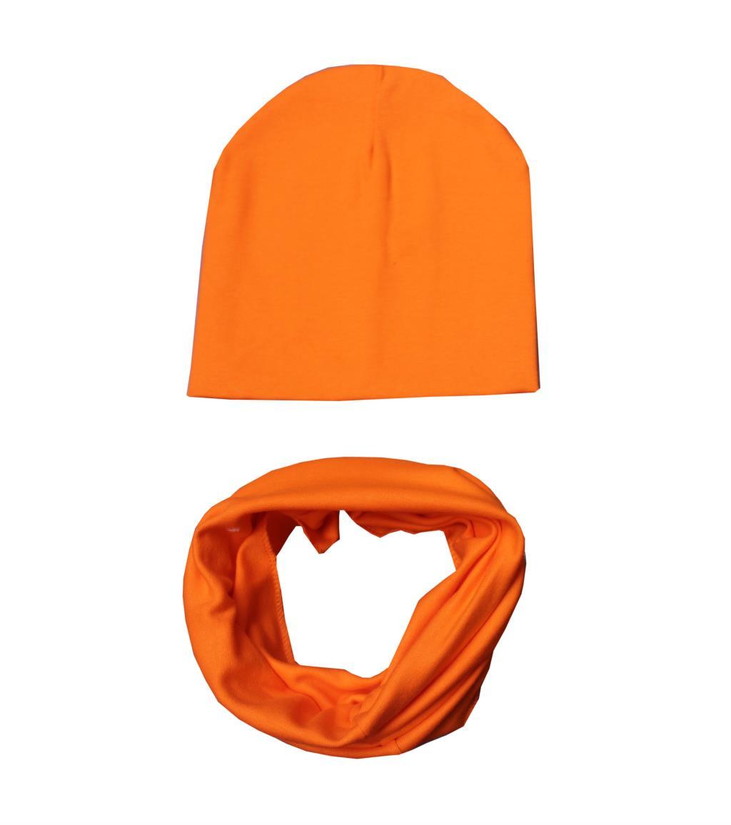 MAYA STEPAN 1 Set Winter Autumn Baby Hat Girl Boy Cap Cotton Scarf Beanie Infant knitted toddlers Children Crochet Snood Cloth: Orange