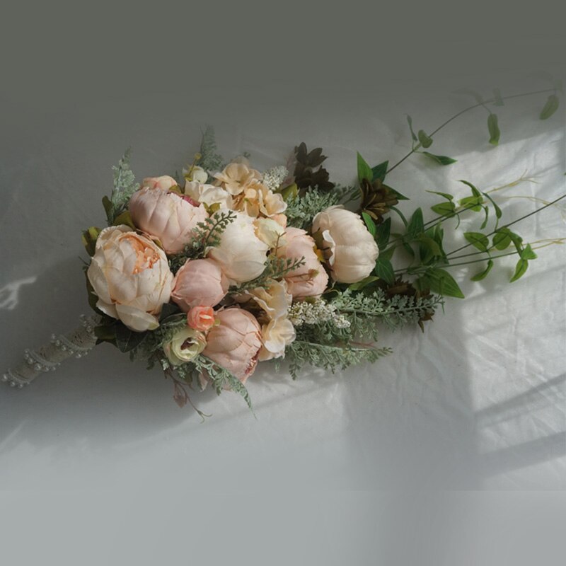 Waterval Zijde Pioen Bruiloft Bloemen Boeket Voor Bruidsboeketten Vintage Ivoor Roze Kunstbloemen Mariage Bruid Boeket