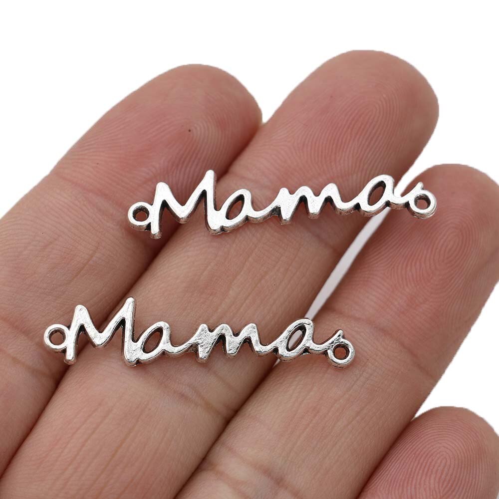 10Pcs Silver Plated Mama Charm Connectors for Jewelry Making Bracelet DIY Craft Necklace Accessories 36mm