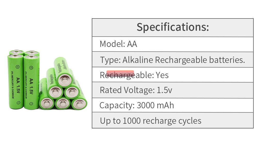 Brand AA rechargeable battery 3000mah 1.5V Alkaline Rechargeable batery for led light toy mp3