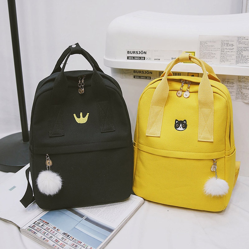 Novo bonito lona mochila moda feminina mochila para a escola adolescentes meninas grande capacidade amarelo saco de viagem feminino bookbag