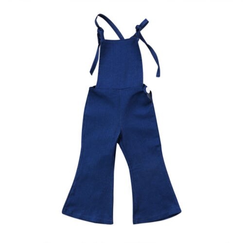 Di nuovo Modo Del Bambino Dei Capretti Del Bambino Della Ragazza Senza Maniche Backless Della Cinghia Del Denim Complessivi Pagliaccetto Ponticello Campana Pantaloni di Fondo Vestiti di Estate