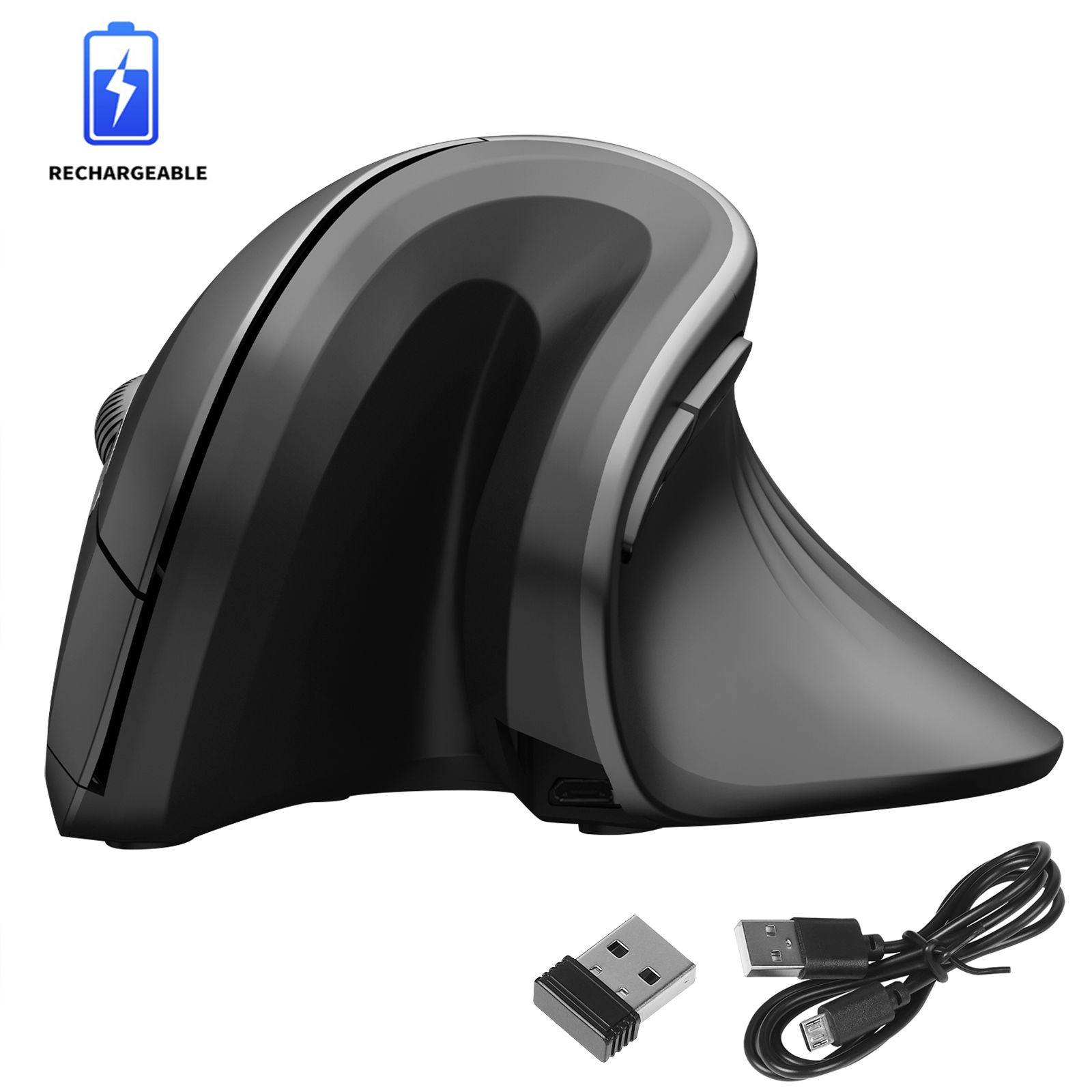 Ergonomic Vertical Mouse 2.4GHz Wireless Rechargeable Gaming Mause Mice USB Optical Wired Mouse For Laptop PC Computer Office: DARKNESS