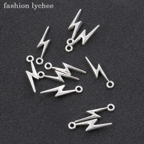 Lychee retro tibetansk sølv lyn strejke charme vedhæng til halskæde smykker gør diy: 100 stk