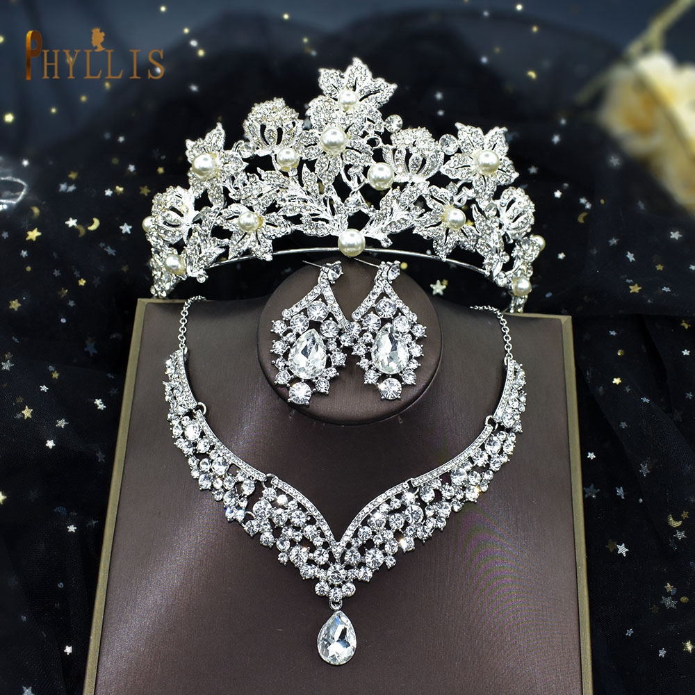 A13 Barok Kristal Bruids Sieraden Sets Strass Bruiloft Afrikaanse Kralen Sieraden Set Vintage Kronen Ketting Oorbellen Sets: 3Pcs Jewelry Set