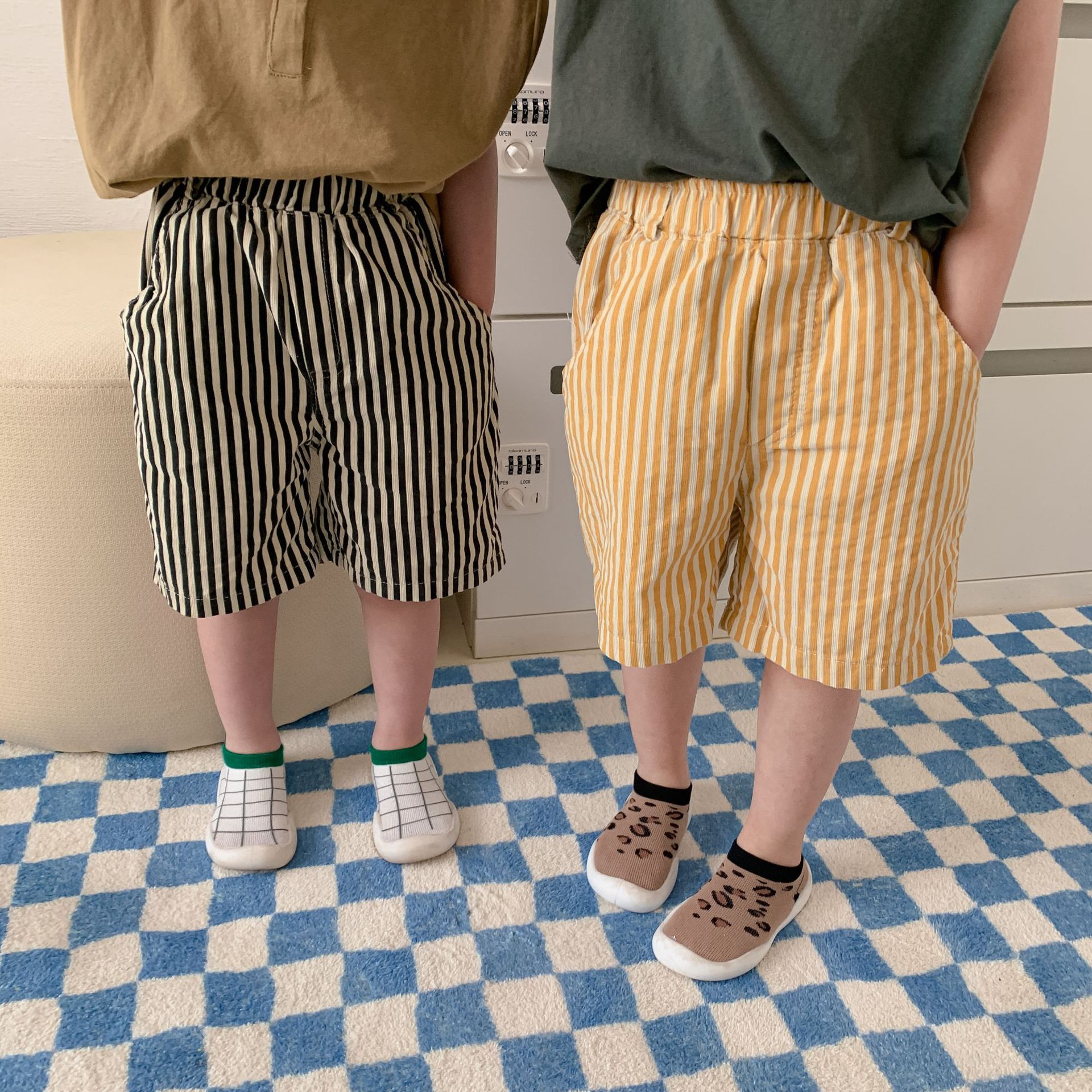 2022 Summer Kids Clothes Stripe Girls Shorts Corduroy Elastic Boys Pants Korean Children Shorts