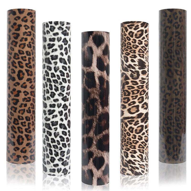 5 ark brun leopard vinyl värmeöverföring premium vilda djur tryck iron-on htv värmeöverföring vinyl för plagg 10*12 tum