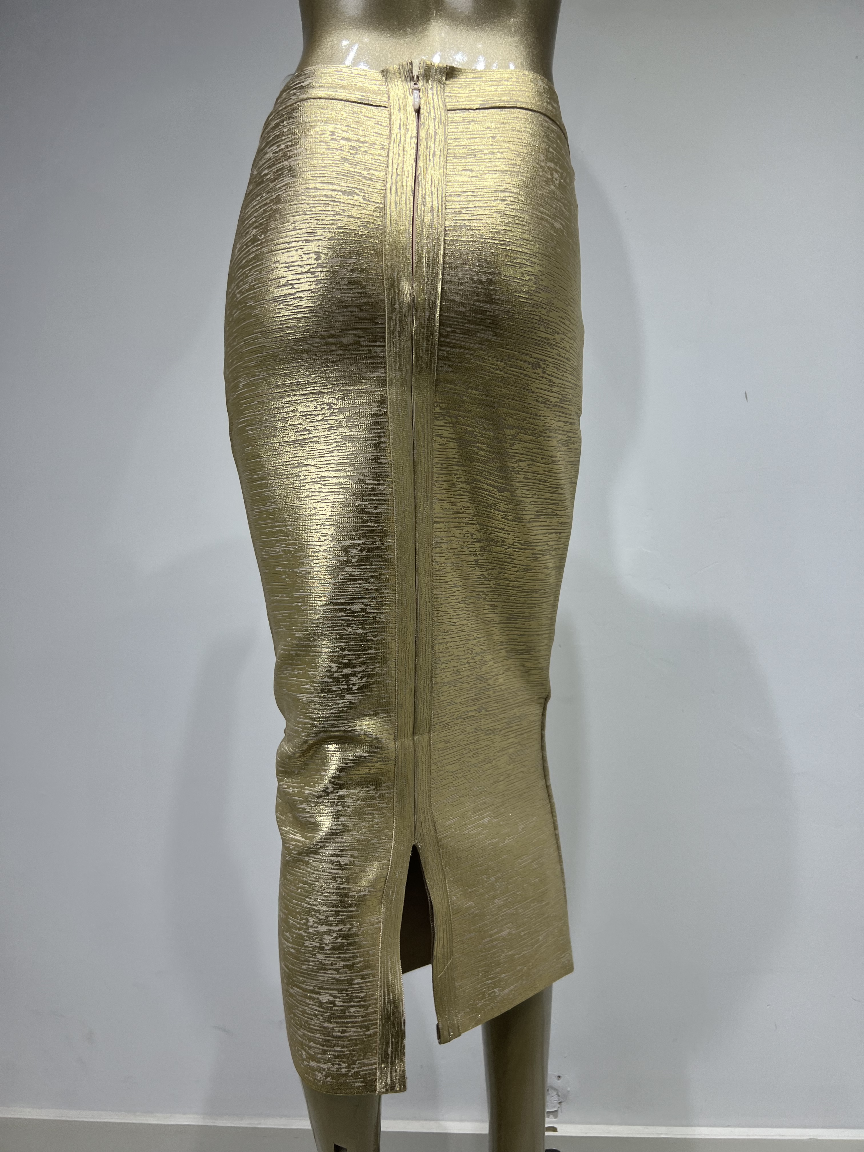 Sexede guld-sølv bandage-nederdele til kvinder, high street-kjoler med kendisser, strikkede bodycon-midi-blyantnederdele 78cm