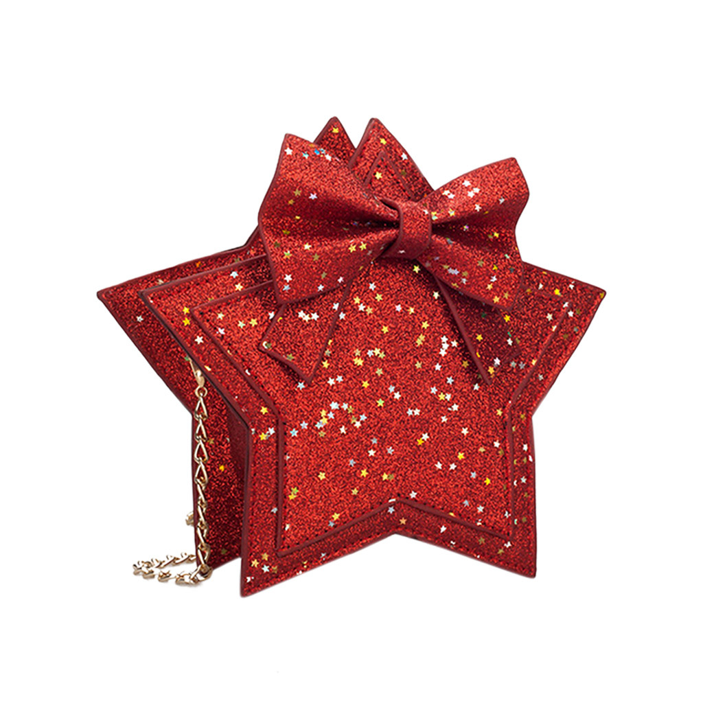 Bonito dos miúdos das crianças meninas mini bowknot crossbody sacos bolsas macias bolsa estrela lantejoulas bling coin purse presente de natal: Vermelho