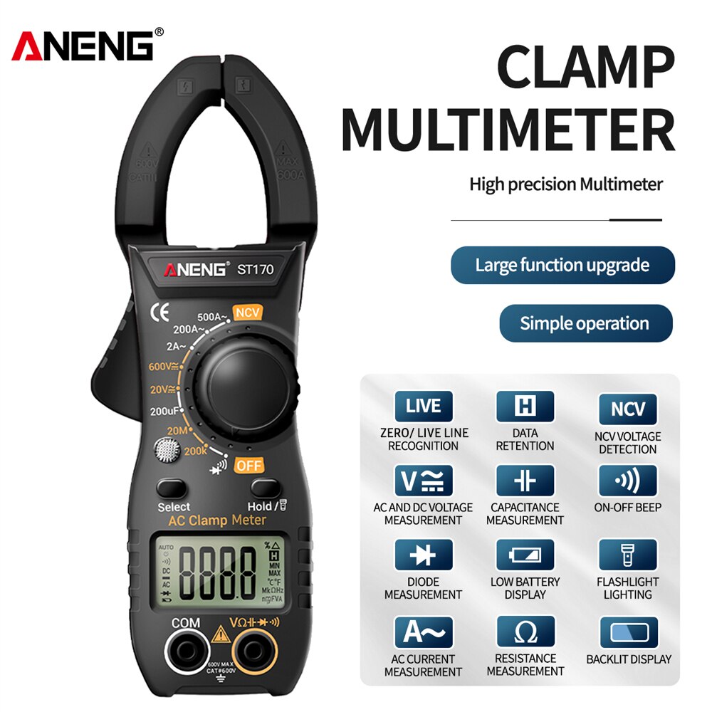 ANENG ST170 Smart Clamp Meter 1999 Counts Auto-ranging Digital Multimeter LCD Screen AC DC Voltage AC Current Tester