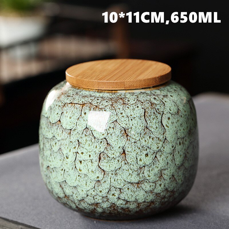 650ml Sealed Ceramic Porcelain Tea Caddy Teaware Pot Kiln To Tea Pot Household Storage Container Tea Container Ceramic Container: M GREEN