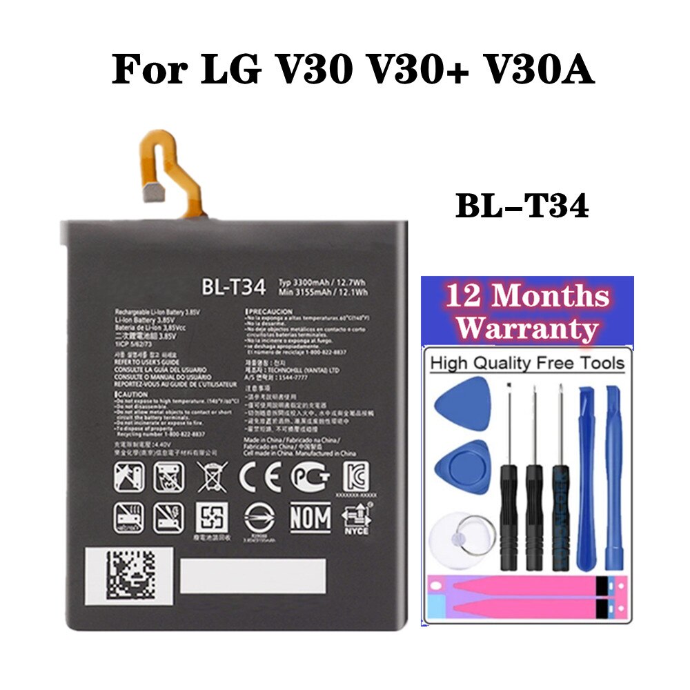 Battery For LG V10 V20 V30 V40 V50 G7 ThinQ G3 G4 G5 K7 K8 K10 K20 Plus Leon Tribute 2 5 Optimus LTE 3 L7 2 F3 F5 Google 2: BL-T34