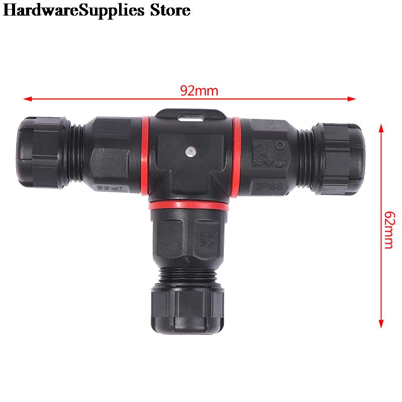 1pcs IP68 Waterproof connector T Shape 3 Pin 250V 24A Cable Wire Gland Sleeve Connect Outdoor 3-core Wire Waterproof Connector