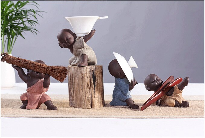 Thé d'argile pourpre jouet pour animaux de compagnie à la main Maitreya bouddhiste moine sable thé ensemble pour cuisine thé accessoires chinois thé outils en céramique