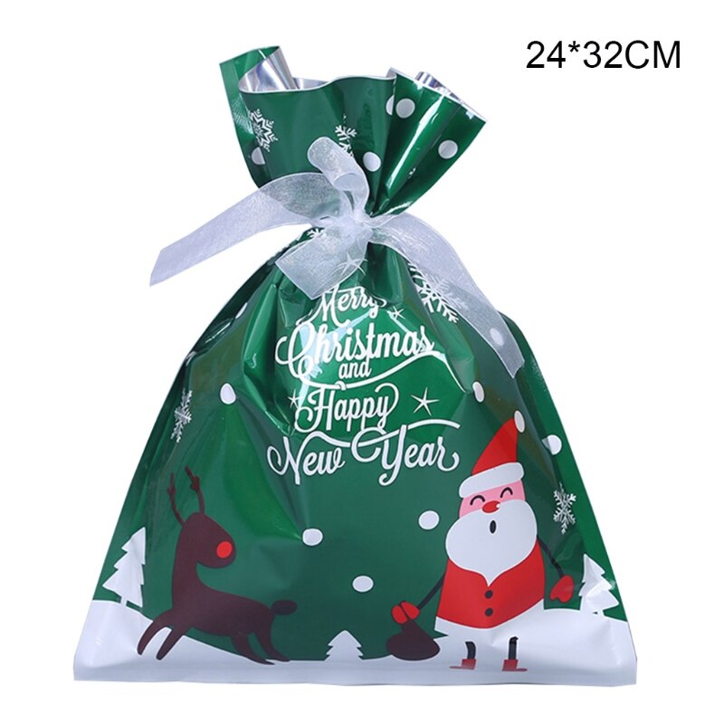 Cholemy 240 Pcs Christmas Bags Xmas Plastic Party Treat Goodie Bags With Handle For
