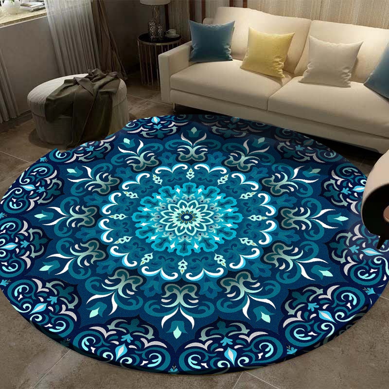 Tapijt koraal fluweel computer stoel vloermat mandala bedrukt rond tapijt voor kinderen slaapkamer speeltent vloerkleed rond blauw