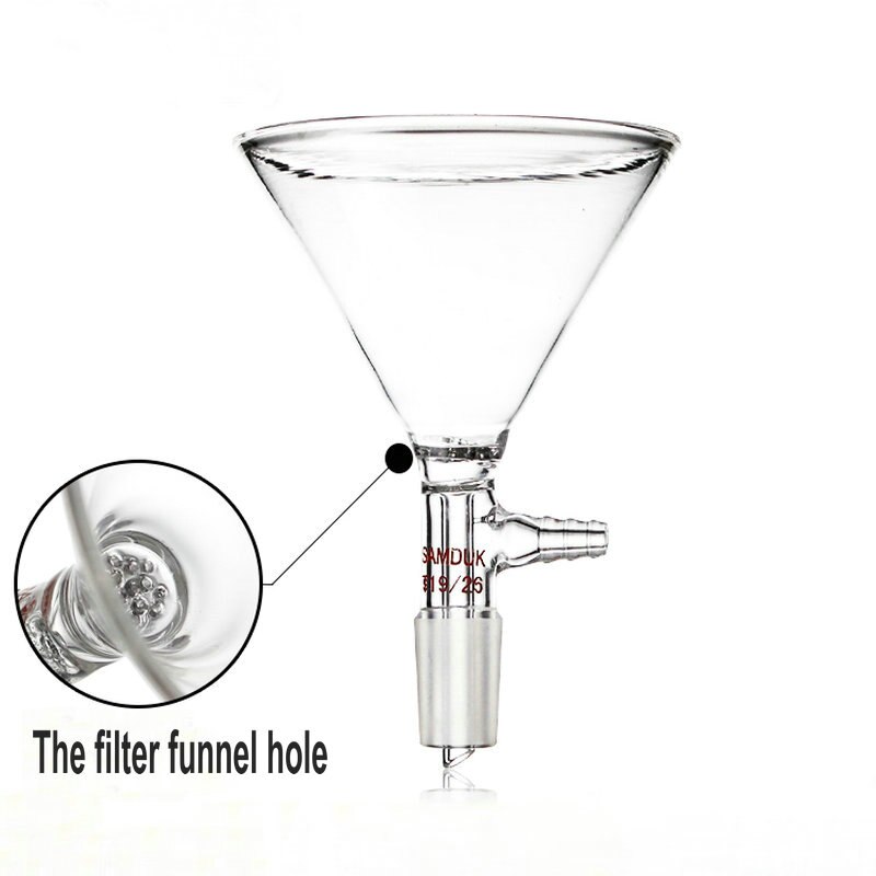 Embudo de succión de vidrio de borosilicato con orificio de filtro, Junta estándar esmerilada para herramientas de enseñanza de laboratorio, 1 unidad de 50mm de diámetro a 150mm, 19 #24 #