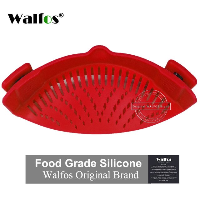 WALFOS de silicona de grado de alimentos olla Pan de embudo colador cocina arroz lavado coladores cocina Gadgets Accesorios para herramientas de cocina: Rojo