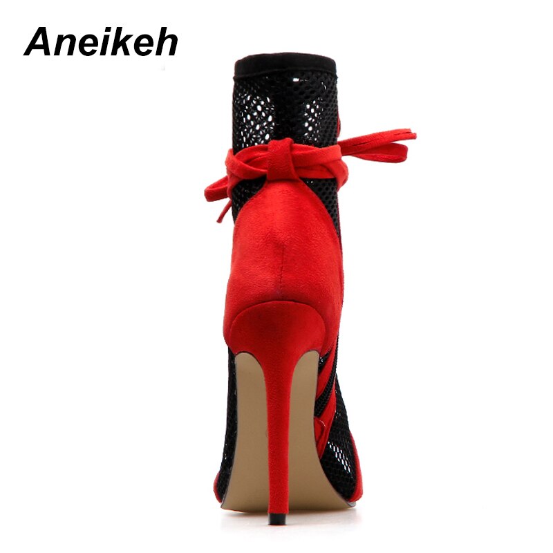 Aneikeh couleur assortie maille bottines été dames bout pointu talons hauts pieds nu sangles chaussures Stiletto