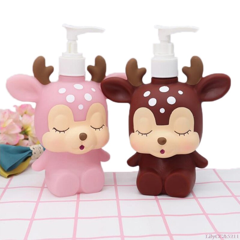 Bouteille à pression en forme de cerf, distributeur de savon liquide, Portable, pour Gel douche, shampoing, 300ml