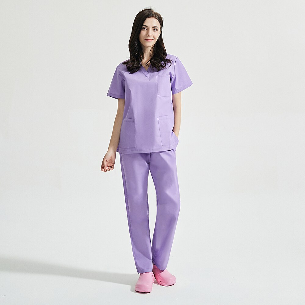 Kosmetolog scrub uniformer skønhedssalon dame uniform scrub sæt spa uniformer v krave kortærmede scrubs toppe + bukser