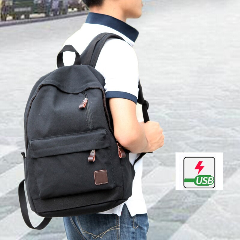 Boshikang USB charge hommes sac à dos décontracté coton toile collège étudiant sacs d'école Vintage ordinateur portable voyage sac à dos adolescent