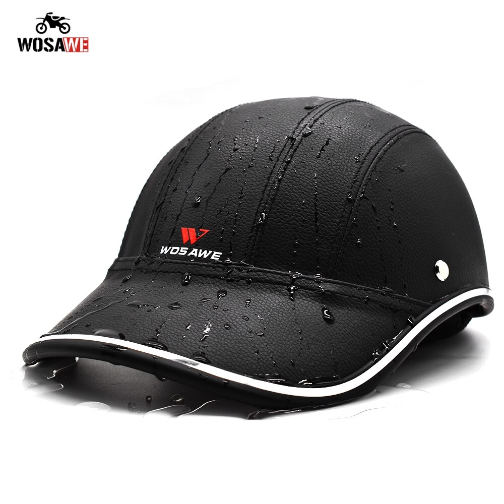 WOSAWE Motorcycle Half Helmet Baseball Cap Bicycle Unisex Half Face Helmet Anti-UV Motobike Hard Hat PU Leather Safety Hat