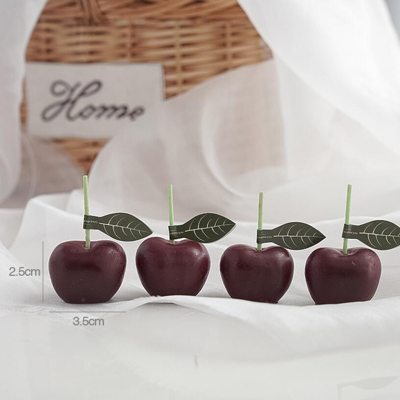 4Pcs Cherry Geurkaarsen Furit Vorm Kaarsen Jaar 2022 Bruiloft Decoratie Tafel Kaarsen Sets: Dark Red