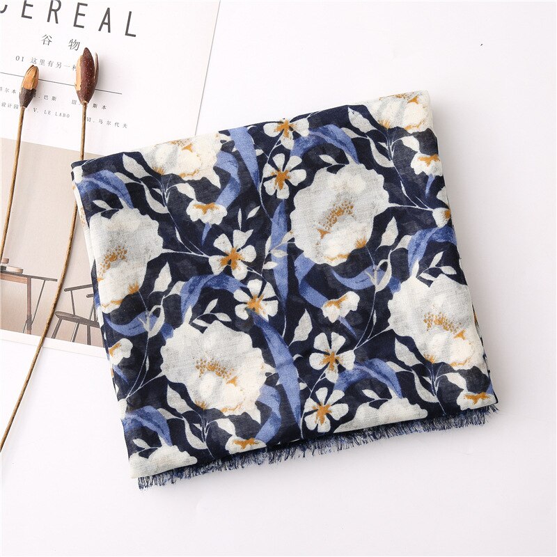 Bawełniane szaliki damskie, miękkie, wiosenne, damskie, z nadrukiem kwiatowym, długie szale plażbyć winnym, cienkie, letnie, damskie, jesienne, muzułmańskie chusty na głowę