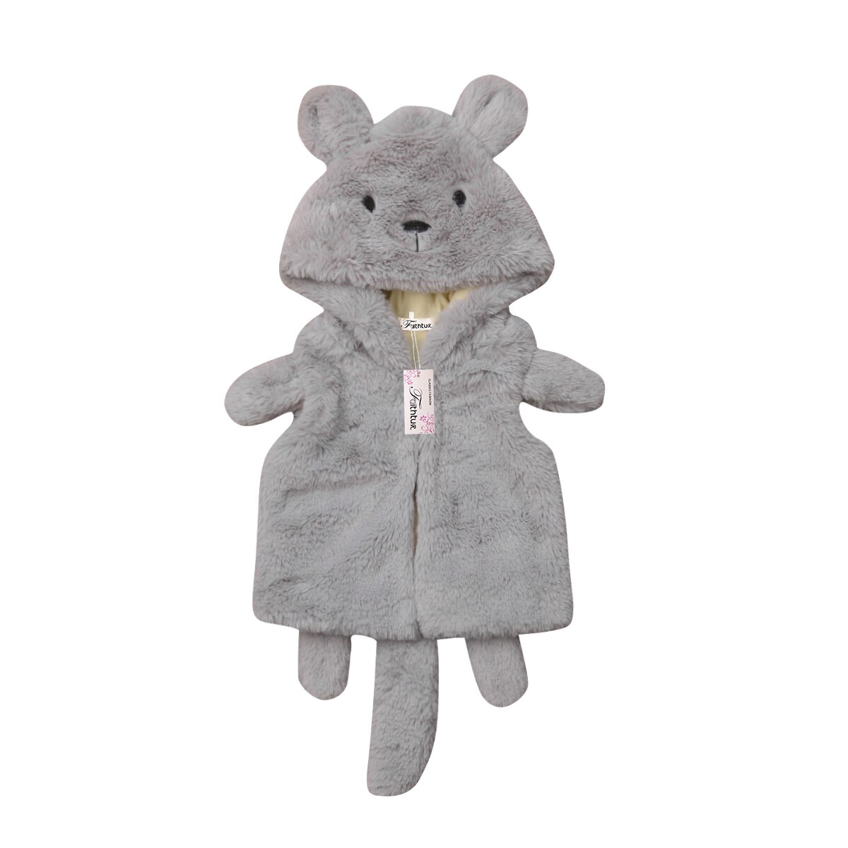 Infant Kids Baby Meisje Jongen Leuke Muis Vest Uitloper Fleece Bont Cartoon Hooded Zipper Grijs Herfst Winter Warme Kleding Jas 1-6Y: 1-2T