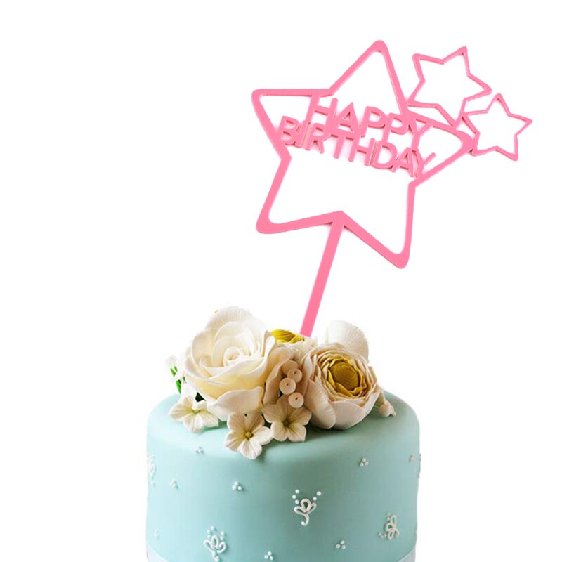 1PC Cake Topper Stars Sweet Love Heart Acrylic Happy Birthday Cake Topper Dessert Decoration for Birthday Party Lovely