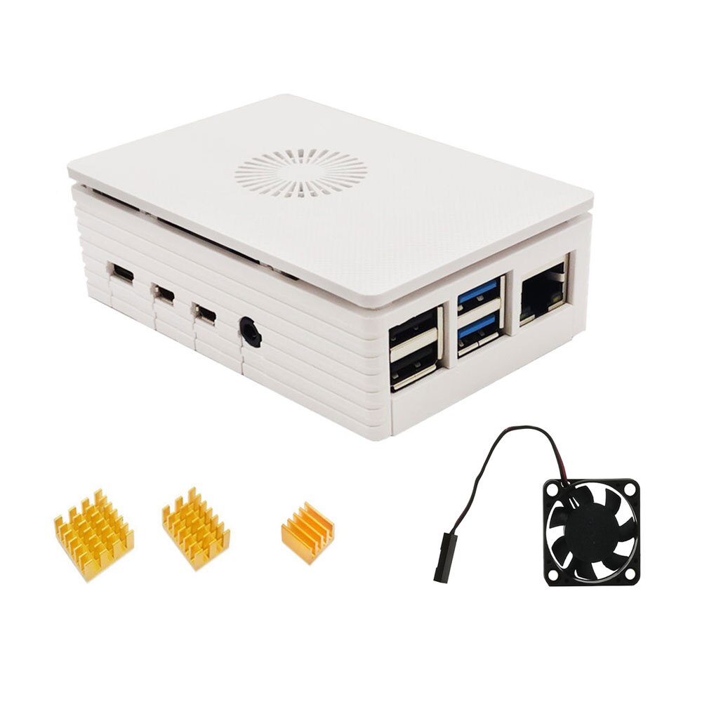 For Raspberry Pi 4 Case Protective ABS Case Black Shell White Enclosure Plastic Box with Cooling Fan Heatsinks for Raspberry Pi: White