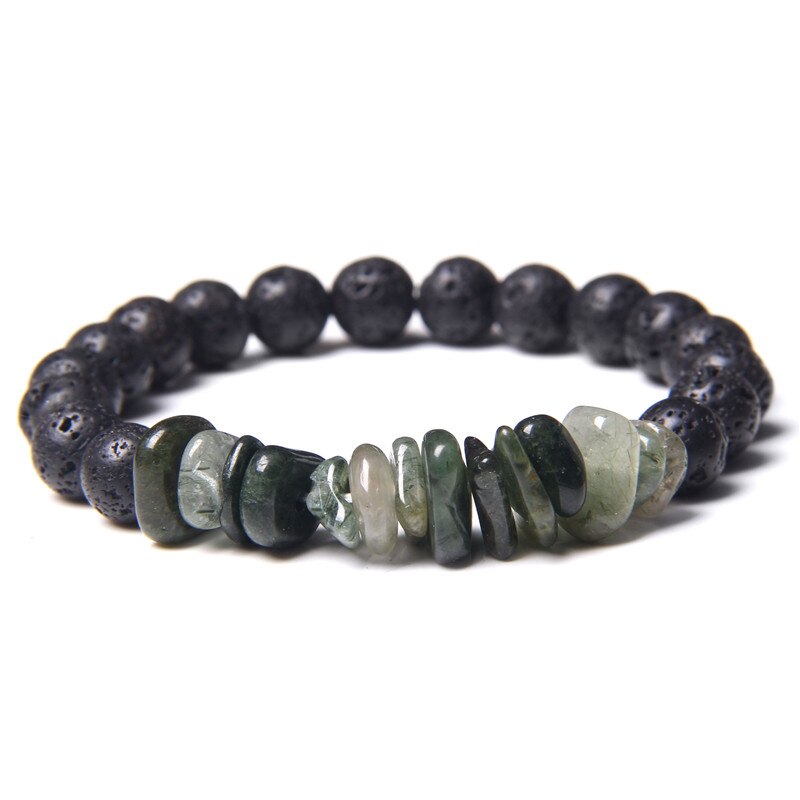 Gray map gem stone beaded bracelets for men women Lucky Green Rutilated Quartz crystal beads charm bracelet jewelry: 4 Matte lava / 21cm