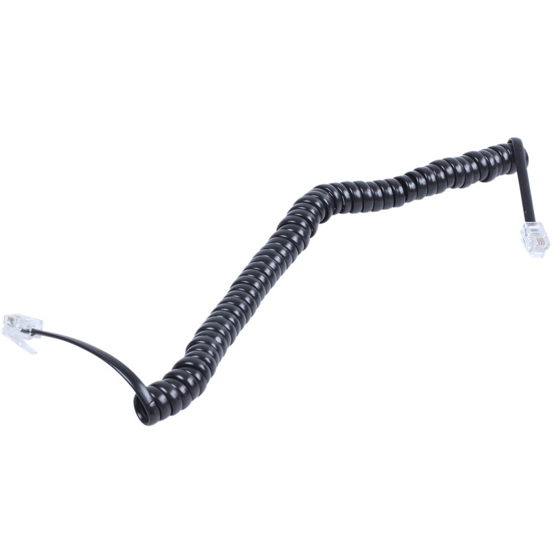 -Replacement RJ9 4P4C Plug Coiled Stretchy Telephone Handsets Cable Line Black