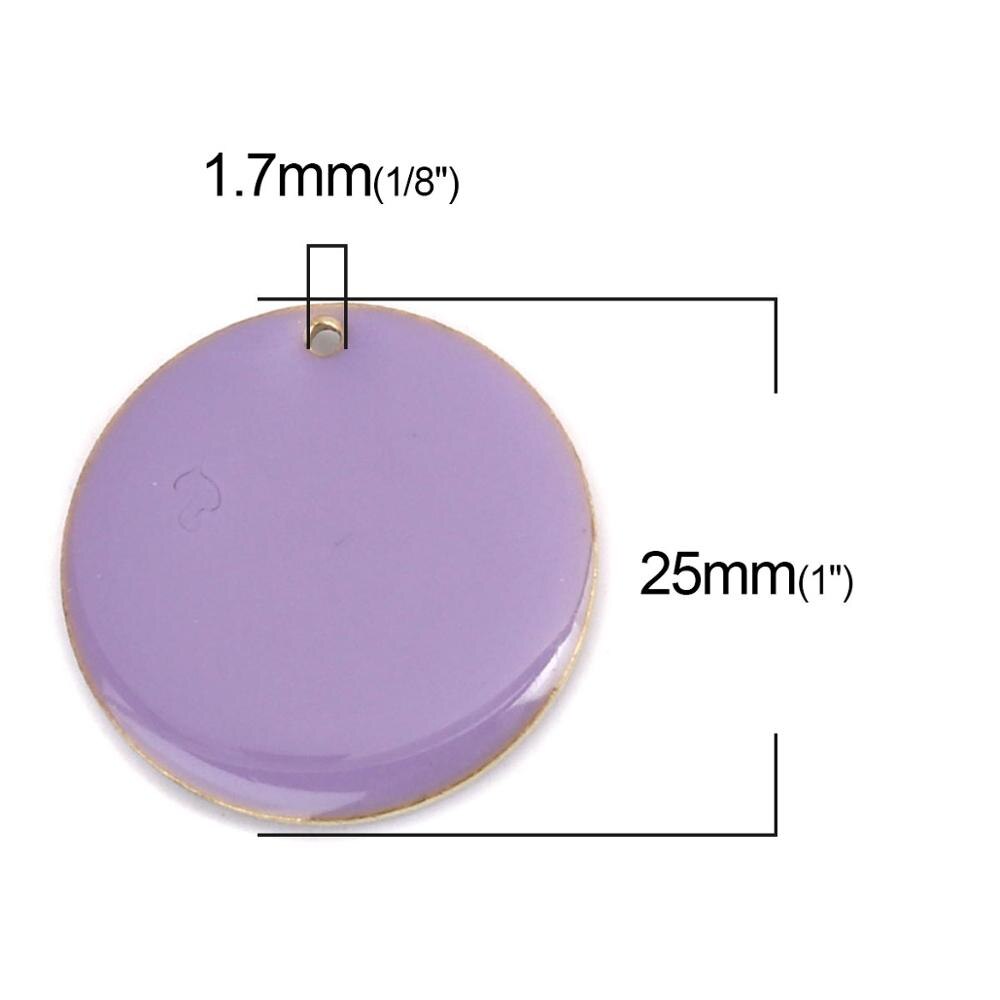 DoreenBeads Copper Enamelled Sequins Pendant Brass Colorful Round Style Jewelry DIY Charms 25mm Dia., 5 PCs: light purple