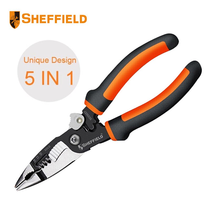 SHEFFIELD Pliers S035057 Multi-function tool 5 in1 Electrician Needle Nose Pliers Wire Stripping Cutter Crimping Pliers