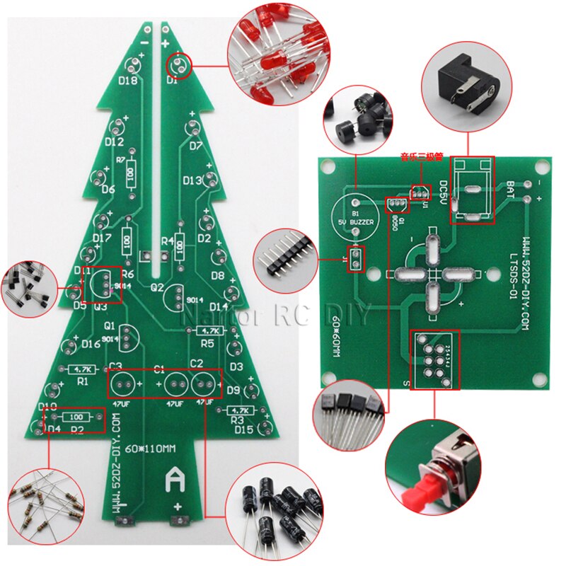 Weihnachten Baum LED DIY Kit Dreidimensionale 3D Rot/Grün/Gelb LED-Blitz Schaltung Teile Elektronische Spaß Suite Weihnachten