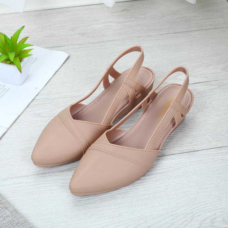 Eoeodoit jelly pumps sandaler sommer med kiler hæl vandsko kvinder sommer slip on spidse tå mid hæl sandaler pumps sko: Nøgen / 7.5