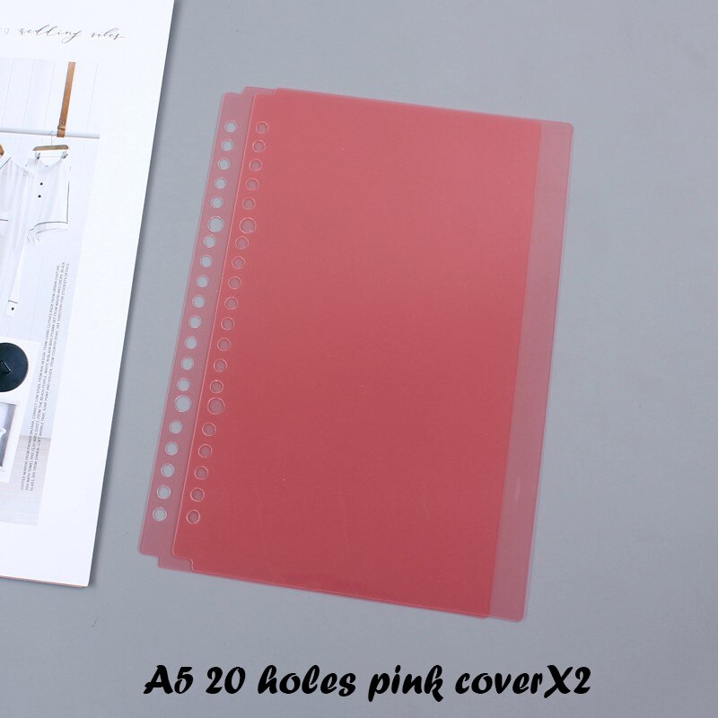 A5 B5 Crystal Loose-leaf Binder Transparent 20/26 Hole Bind Circle Calendar Ring Notebook Cover Diary Index Separator Organizer: A5 pink cover X2