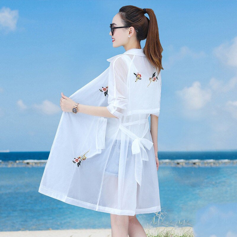 Summer Sun Protection Clothing Women's Jacket Long Korean Loose Embroidered Windbreaker Shirt Female Thin Coat K558