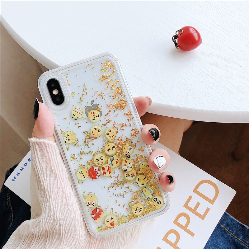 Liquid Water Case for iPhone 11 Pro MAX Dynamic Quicksand Glitter Smile Face Soft Case for iPhone 6S 7 8 Plus X XS MAX XR Cover: for iPhone 6 6s