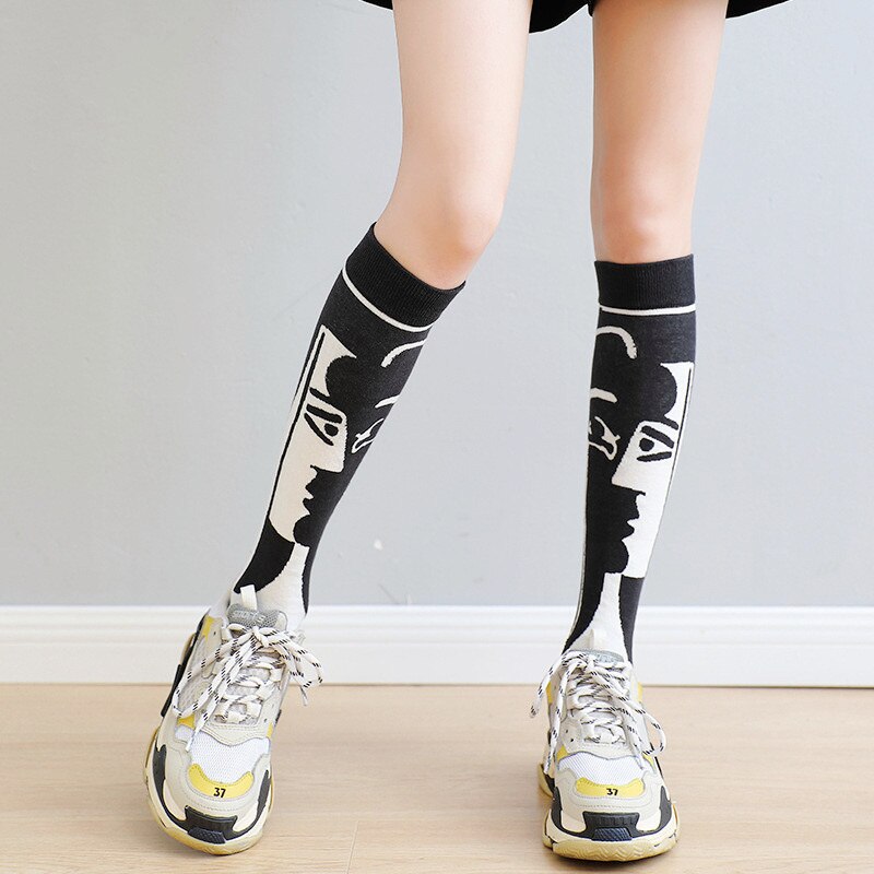 Dreamlikelin Autumn Winter Harajuku Girls Cotton Socks Female Uniform Argyle Socks Wing Rhombus Kawaii High Tube Knee Socks