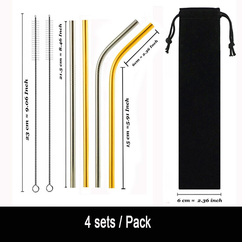 Pajilla de Metal reutilizable s establece 304 Acero inoxidable pajilla de Metal con bolsa de cepillo limpiador para tazas 20/30oz triangulación de: 4 Sets A2B20102