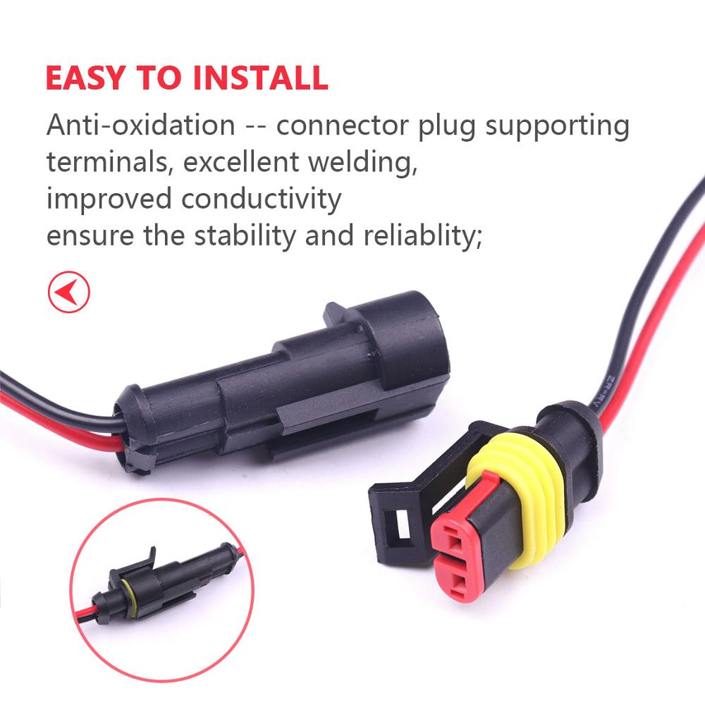 10 Set 2 Pins Car Waterproof Electrical Connector Plug with Wire 20 AWG Marine