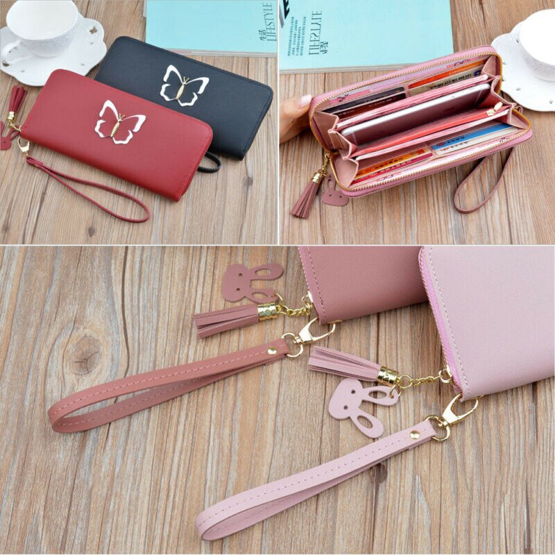 Frauen Dame Zipper Leder Brieftasche Lange Karte Halter Telefon Tasche Fall Geldbörse Handtasche