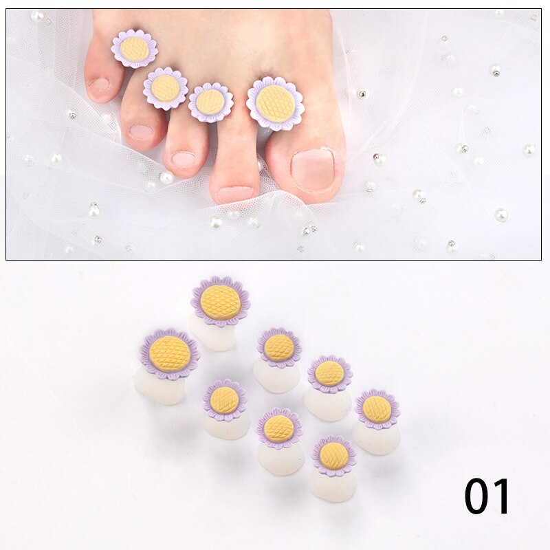 8Pcs/Set Silicone Toe Separators Foot Toe Spacers Daisy Flower Sunflower Waterdrop Pedicure DIY Foots Toe Nail Art Tool: Light Grey