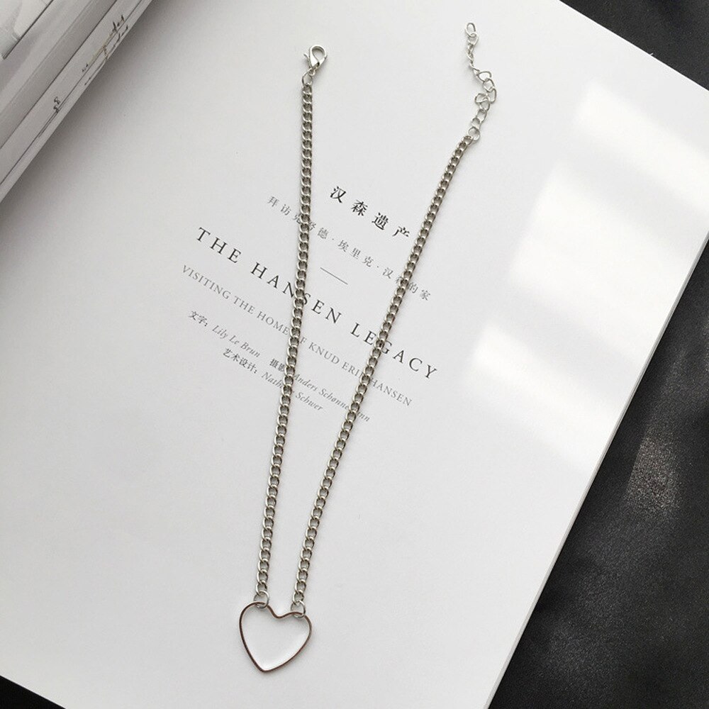 Hueco corazón gargantillas Collar para las mujeres declaración collar de cadena de corazón colgante collar de de la joyería