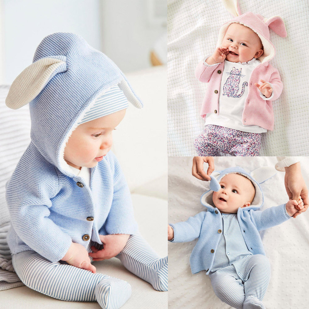 Newly Autumn Warm Lovely Infant Baby Girls Boys Jacket Coat 3D Ears Hooded Long Sleeve Single Breasted Solid Coats