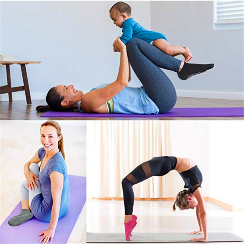 Lot De 4 Paires De Chaussettes De Yoga Antidérapantes Pour Femme - Coton, Pointes En Silicone, Tailles 35-42, Pour Pilates, Barre, Fitness